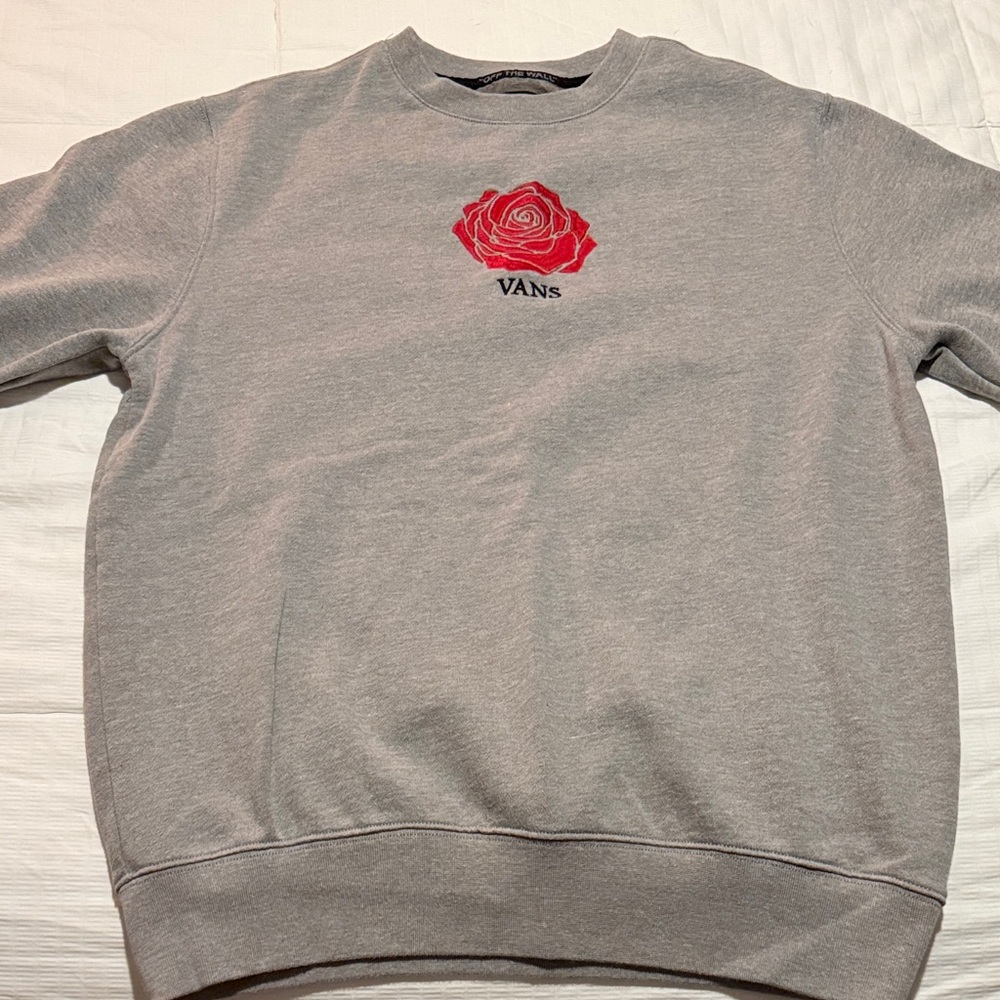 Vans Men’s Crewneck Gray Sweater with Red Rose